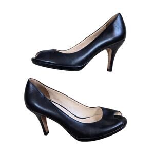 Cole Haan Black Leather Peep Toe Pumps